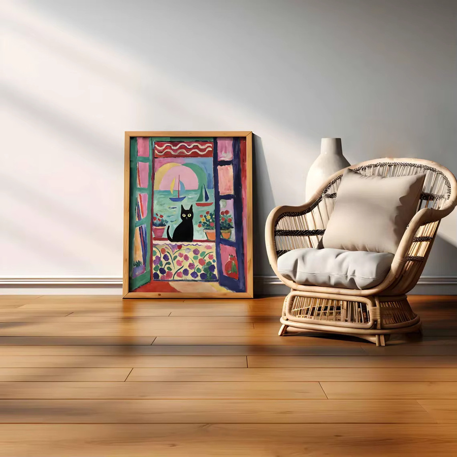 Henri Matisse Cat Print Modernes Poster mit Katzenmotiv und floralen Elementen in Mehrfarbig auf Papier - Bild 3