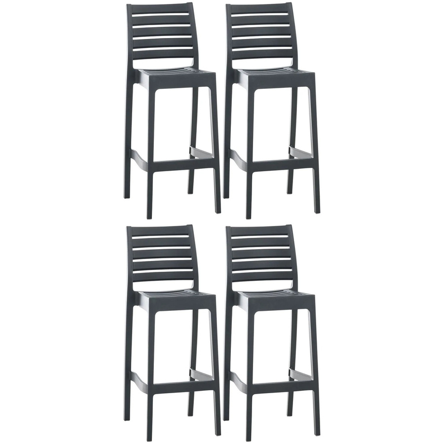 4er Set DELUKE Barhocker TURAM aus Kunststoff in Dunkelgrau mit Lehne, stapelbar und wetterfest, B/T/H: 45 x 51 x 105 cm - Bild 2