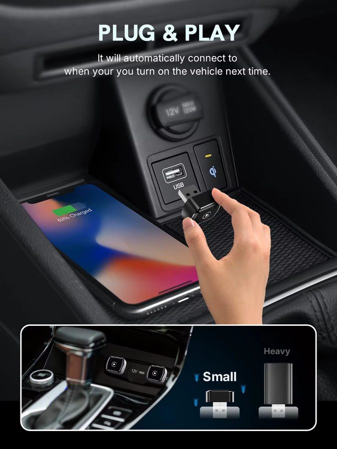 Neelyke Kabelloser CarPlay und Android Auto Adapter in Schwarz zur Umwandlung von kabelgebunden auf kabellos - Bild 5