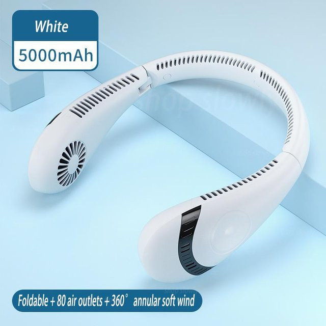 Tragbarer Dual-Kühlhalsventilator Mini USB wiederaufladbar weiß 5000mAh - Bild 1
