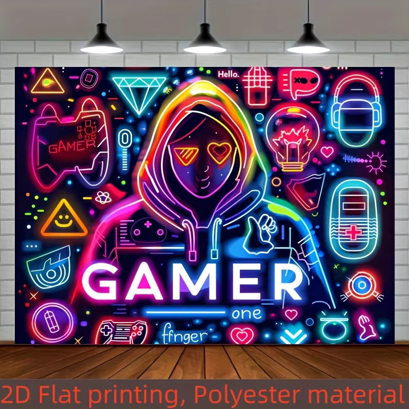 VIKAMA Neon Esports Gamer Wandteppich in Multicolour als moderne Raumdekoration für dein Spielzimmer - Bild 2