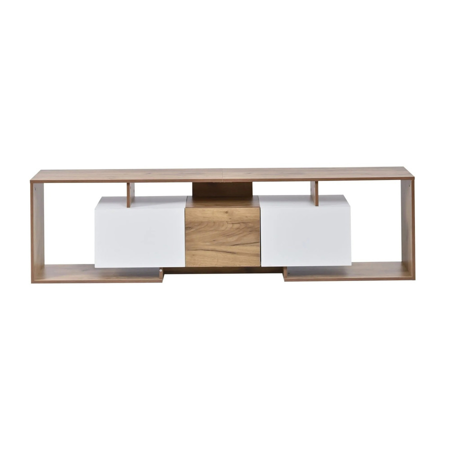 Merax TV-Schrank modern in Weiß Natur mit 2 Klapptüren, B/T/H: 180 x 30 x 49 cm - Bild 2