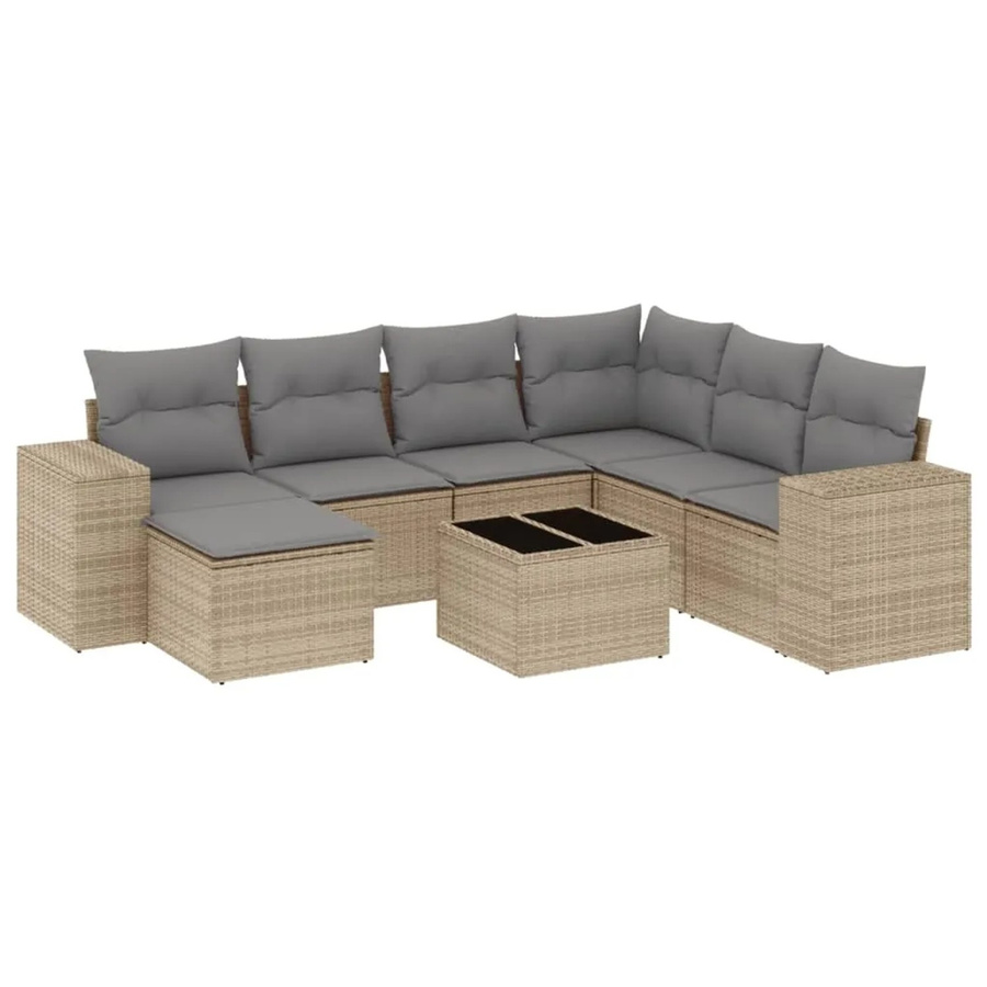 vidaXL 8-teilige Garten-Sofagarnitur in L-Form aus Poly-Rattan mit Kissen in Beige und Grau - Bild 2