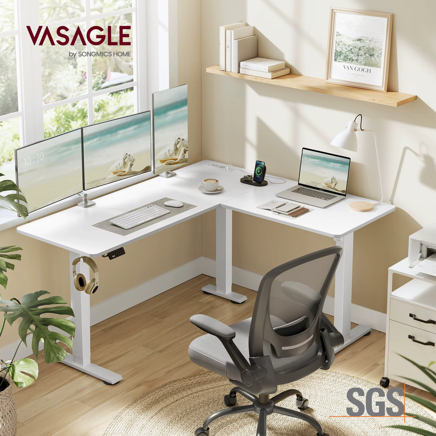 VASAGLE Elektrischer höhenverstellbarer Eckschreibtisch in L-Form mit Ladestation, Modernes Design für dein Home-Office - Bild 2