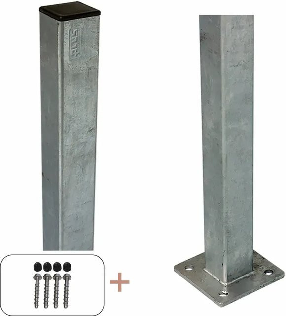 Feuerverzinkter Stahl Zaunpfosten Plus in Silber, B/T/H: 4,5 x 4,5 x 132 cm - Bild 1