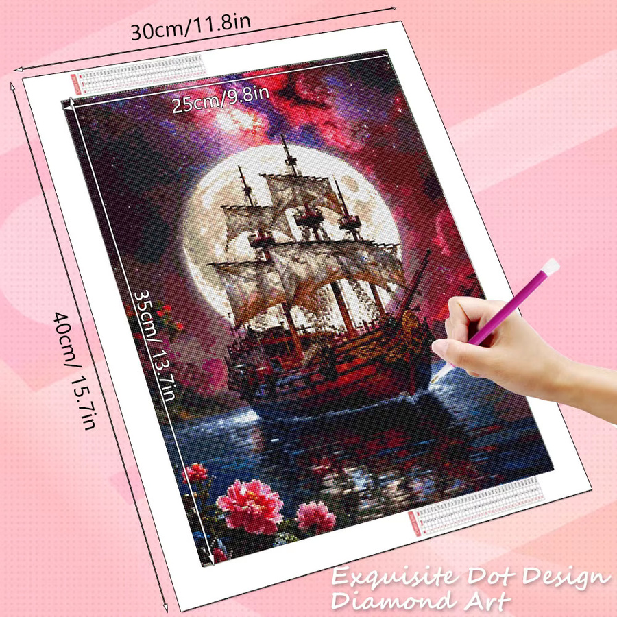HUACAN Diamond Art Set Quadratisches Segelboot-Landschafts-Diamantmalerei Rosenmeer in Multicolour B/H/T: 30,0 x 20,0 x 20,0 cm - Bild 2