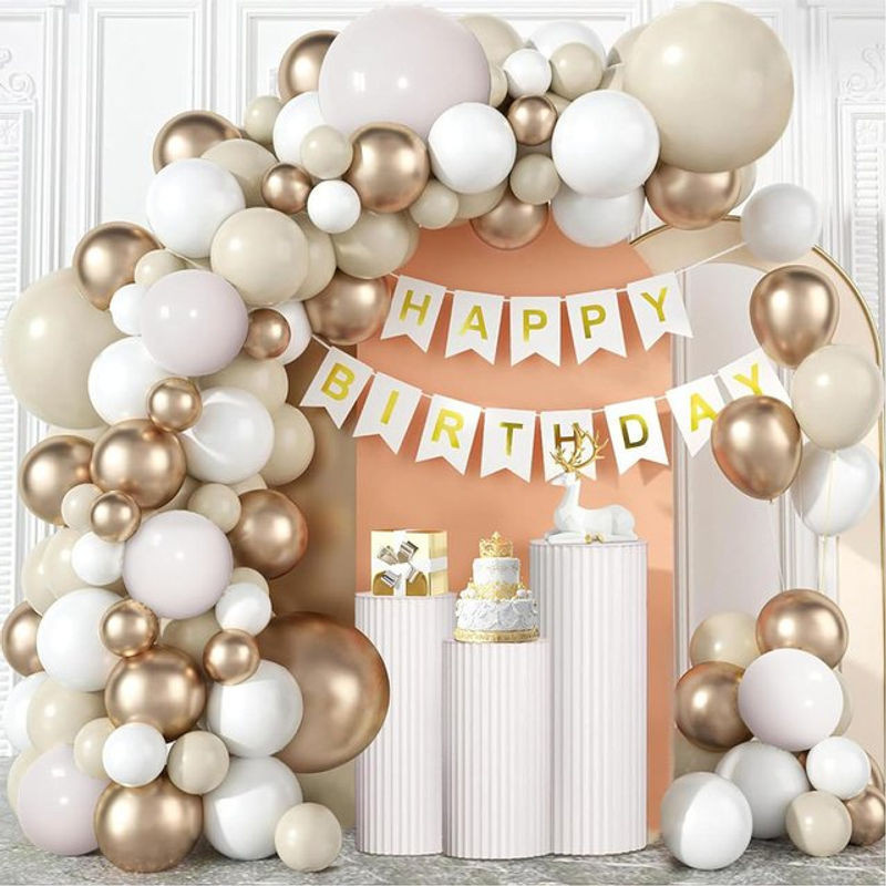 Ballon-Girlandenbogen-Set aus Latex in Weiß, Gold und Beige für Bohemian-Dekorationen zum Geburtstag oder für Babypartys - Bild 1