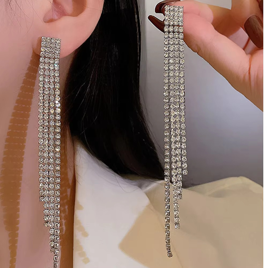 JIOFREE Ohrclips, Quasten, Strass, Kristall, Silber, Damen - Bild 2