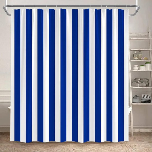 Baifenbai Home Furnishing Duschvorhang mit schwarz-weiß gestreiftem geometrischem Muster aus Polyester, B/H: 200 x 180 cm - Bild 1
