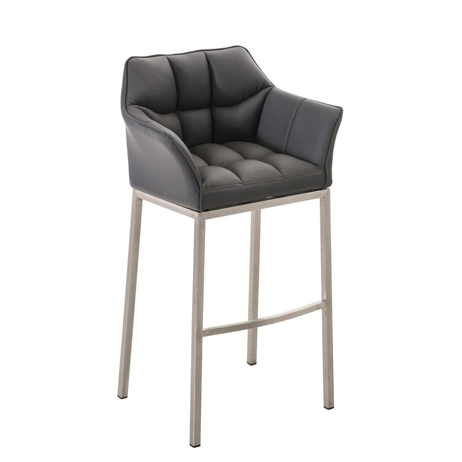 DELUKE Barhocker GIBEL Barstuhl aus Kunstleder in Grau mit silbernen Elementen, B/T/H: 64 x 48 x 110 cm - Bild 2