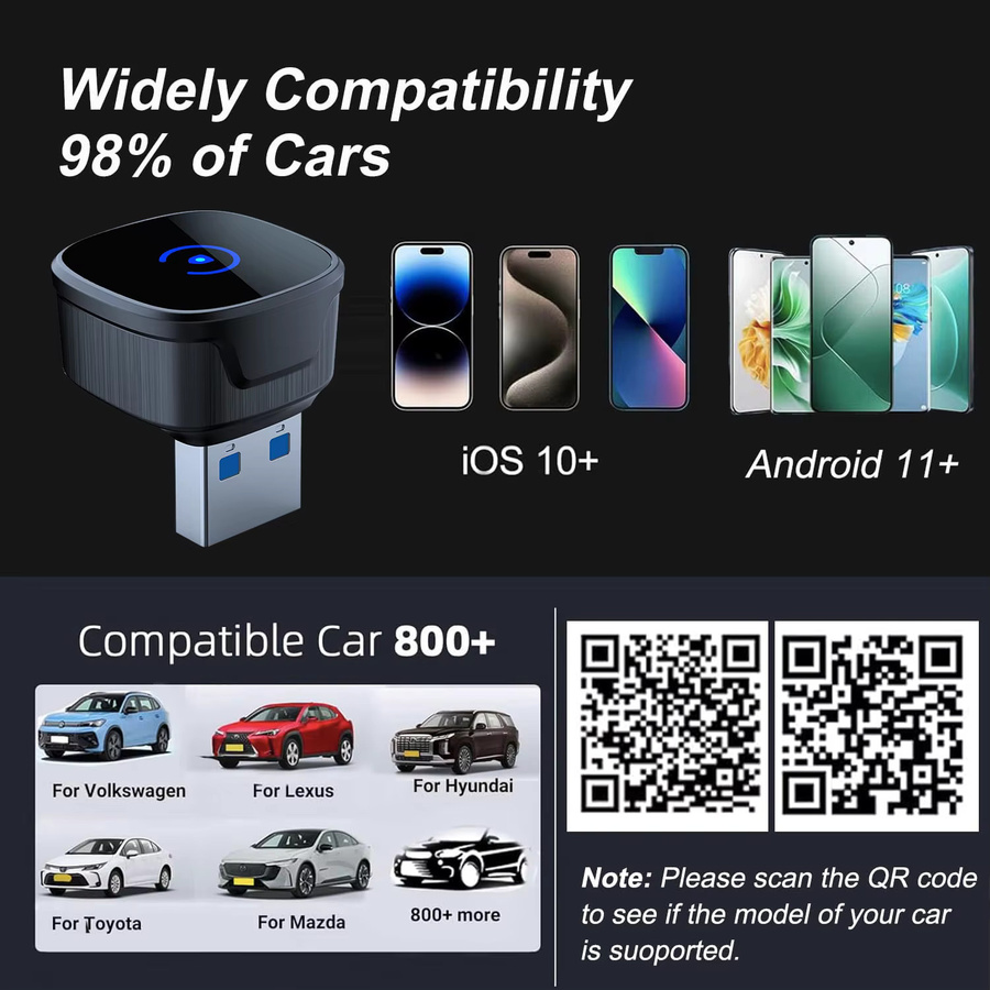 Neelyke 2-in-1 Kabelloser CarPlay und Android Auto Adapter in Schwarz, Universelle Plug & Play Verbindung für iOS und Android - Bild 5