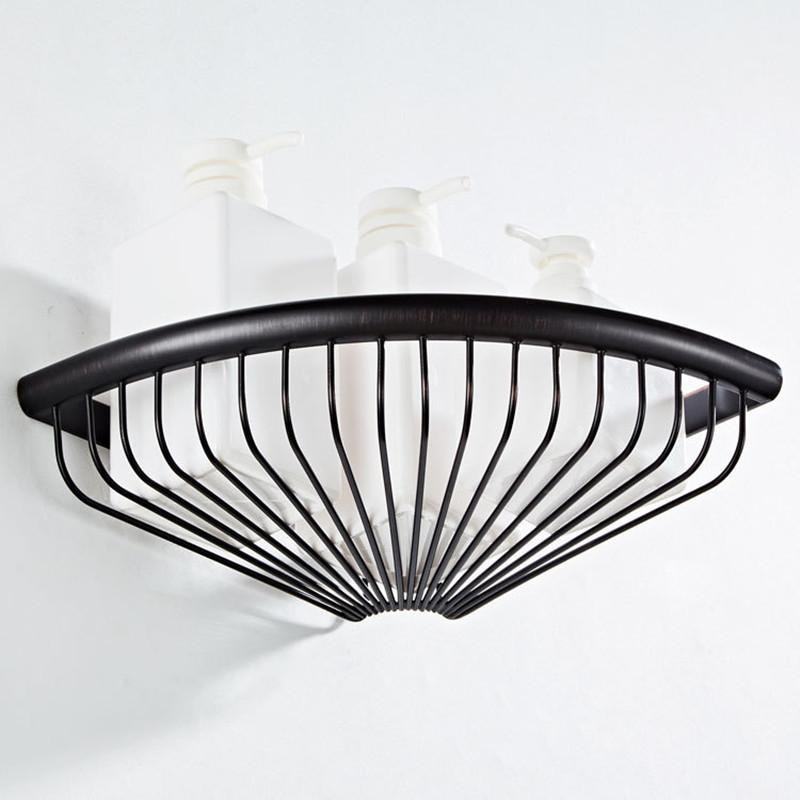 Wandmontiertes Badezimmer-Eckregal in Form eines Dreieckskorbs aus Kupfer in Schwarz und gebürstetem Messing - Bild 2