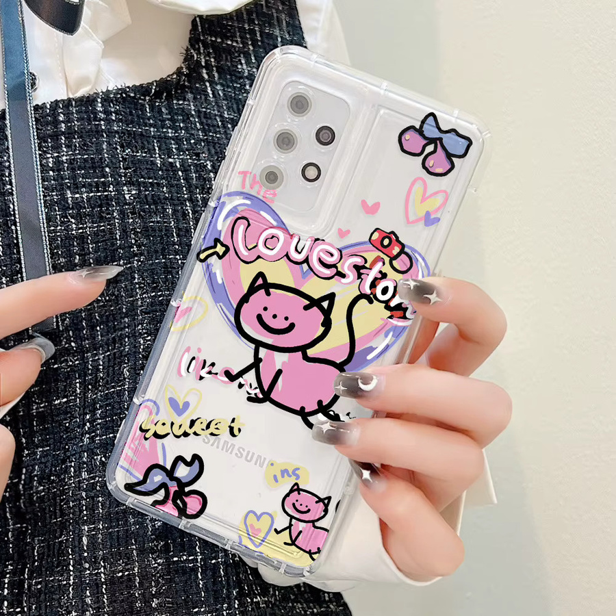 Samsung Handy Hülle mit Rosa Katze Design aus weichem TPU für verschiedene Modelle wie A54 5G, A53, A52 und S23 Ultra - Bild 2