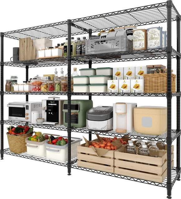 HiMISS Schwerlast-Metallregal in Schwarz, verstellbare Regalböden, gerades Gestell für Gewerbeküche und Garage, B/T/H: 150,0 x 35,0 x 179,0 cm - Bild 1