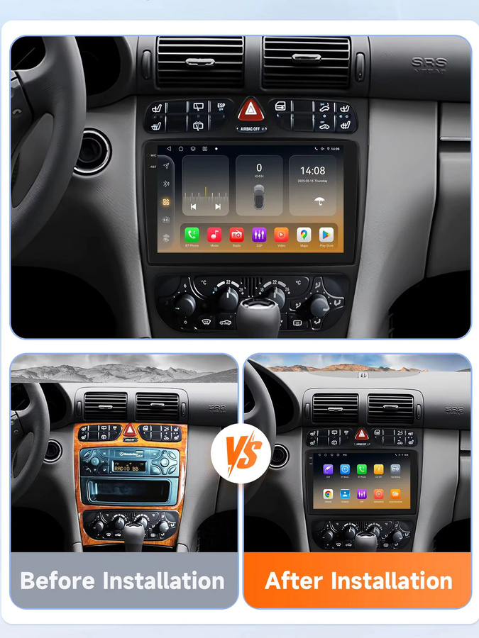 Hizpo Android 14 Autoradio mit Snapdragon 6115, CarPlay, GPS, DSP und Bluetooth 5.4 für Mercedes-Benz A W168, C W203, G W463, Vito, Vaneo und C209, Schwarz - Bild 4