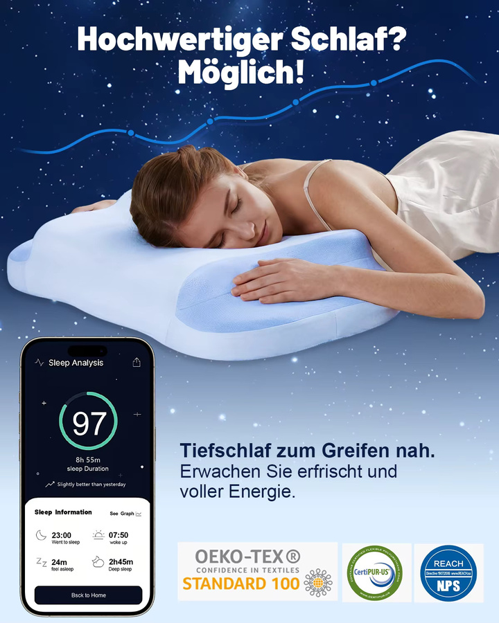 IDEA Orthopädisches Memory Foam Nackenkissen für Seiten-, Rücken- und Bauchschläfer zur Linderung von Nackenschmerzen und gegen Schnarchen - Bild 4