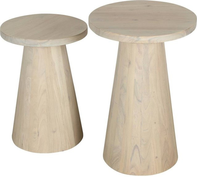 byLIVING Beistelltisch CONE 2er-Set aus Akazie in Weiß gekälkt, Höhe: 60 cm, Breite: 40 cm, Tiefe: 40 cm - Bild 1