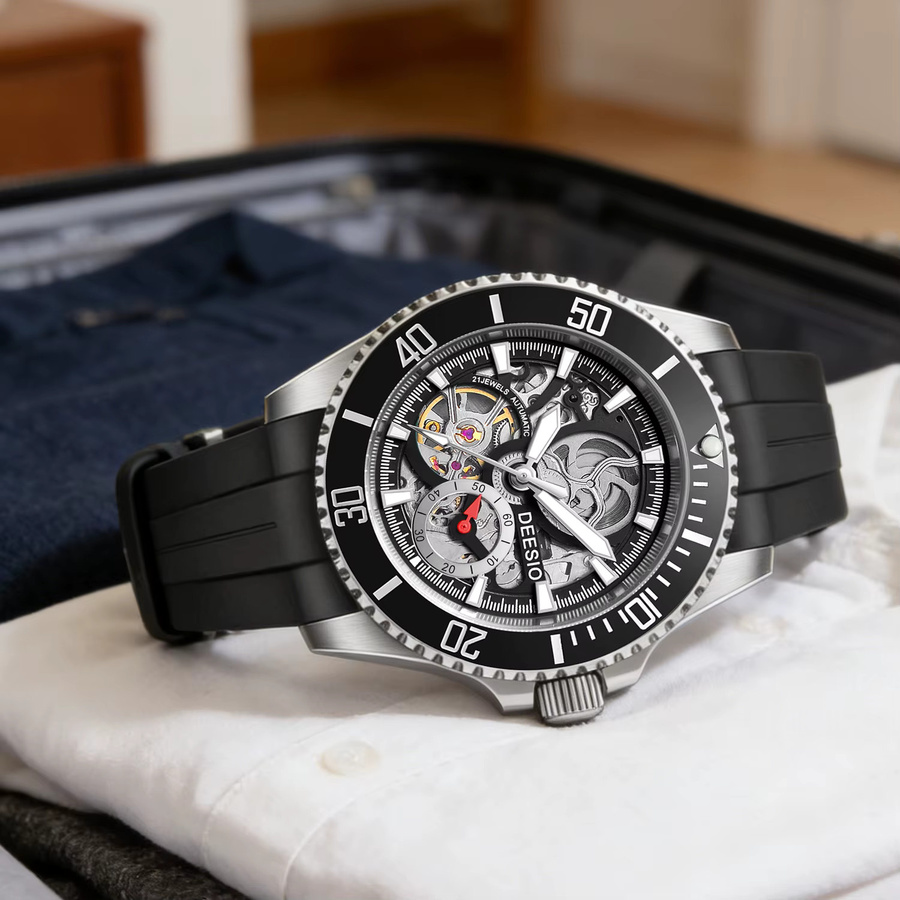 Deesio Armbanduhr Automatik, Edelstahl, 41 mm, Herren, Schwarz - Bild 3