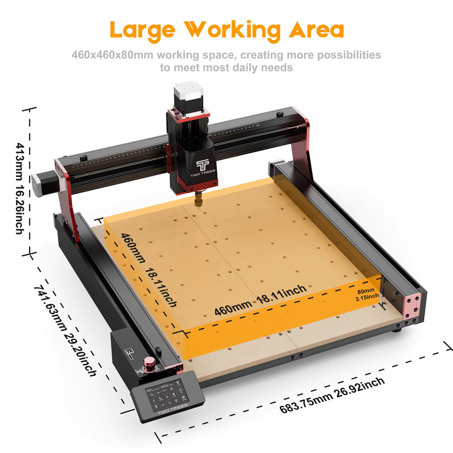 Twotrees TTC450 PRO CNC Router Fräse und Schneidemaschine in Schwarz für Holz, Acryl, PCB, PVC, MDF und Metall - Bild 2