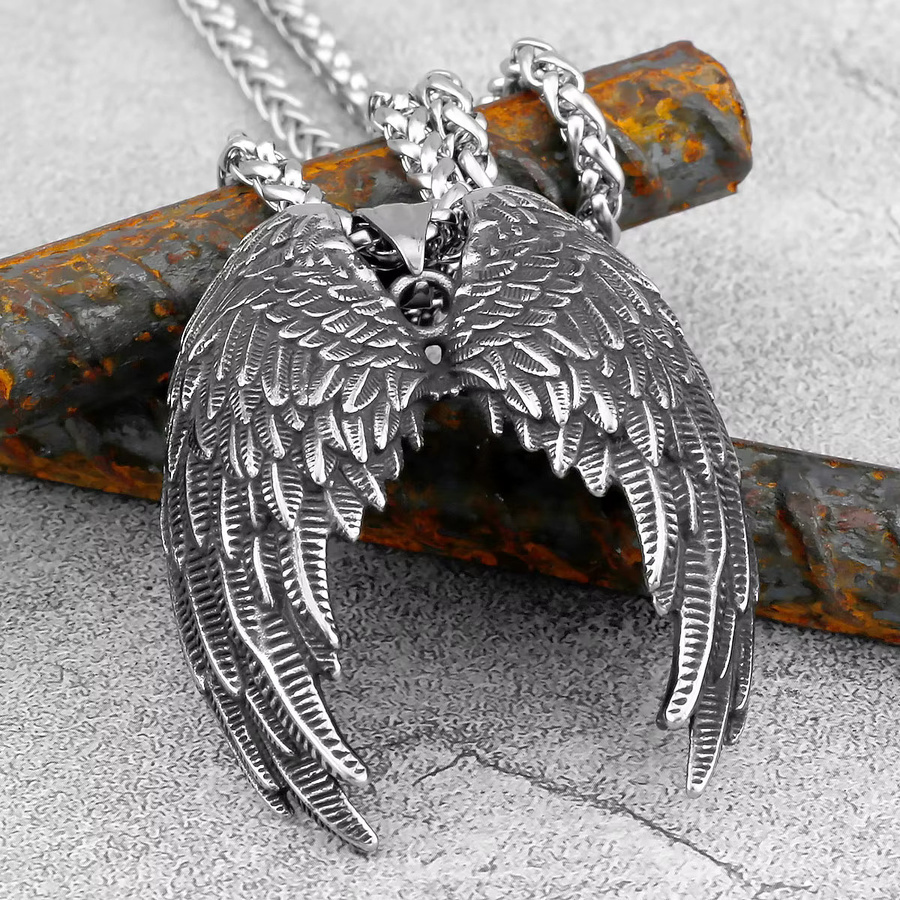 Halskette Engelsflügel, Edelstahl, Silber, Unisex, Amulett-Anhänger - Bild 2