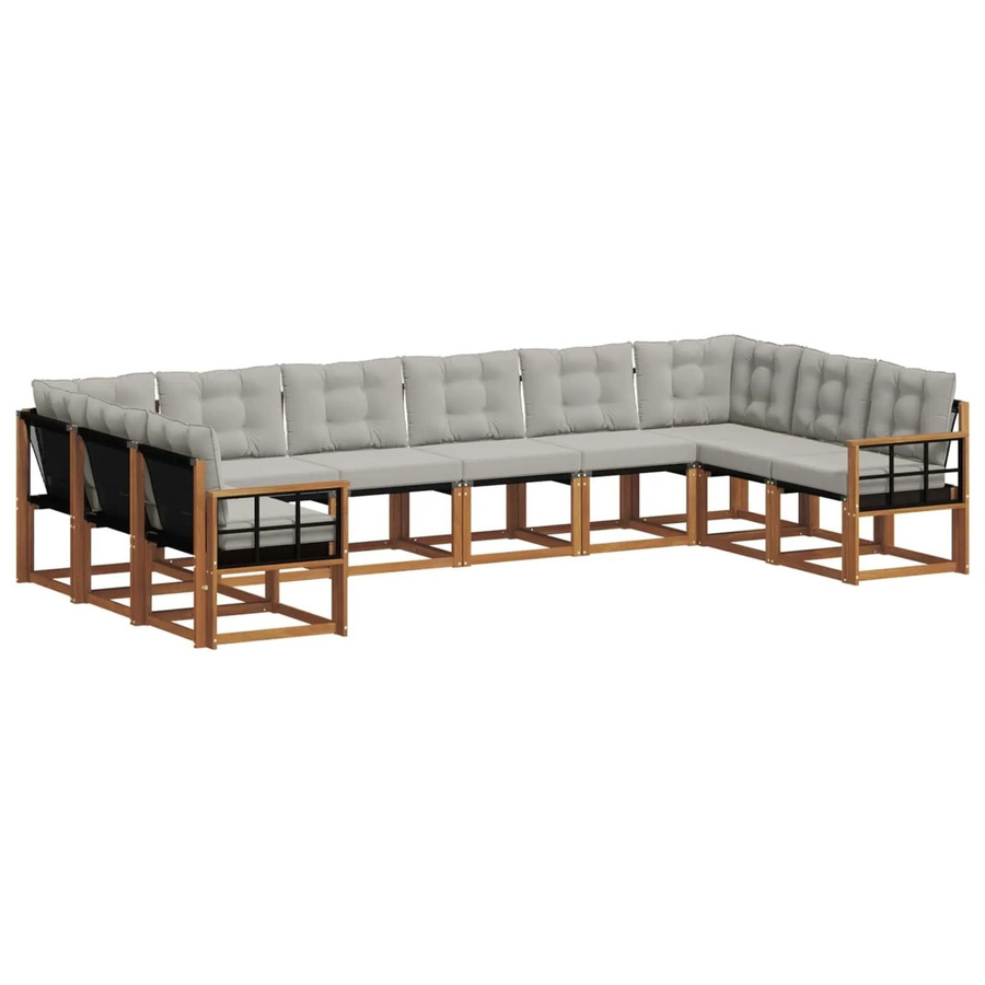vidaXL Outdoor-Sofagarnitur 10-teilig aus Akazienholz mit Textilene und Kissen in Natur und Hellgrau - Bild 2