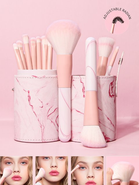 KOSSHOW Make-up-Pinsel-Set, 12-teilig, Rosa, mit Aufbewahrungseimer, Damen - Bild 1