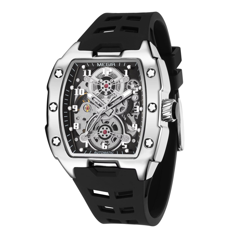 MEGIR Armbanduhr Automatik, Tonneau, 43 mm, Blau, Silikon, Herren - Bild 4