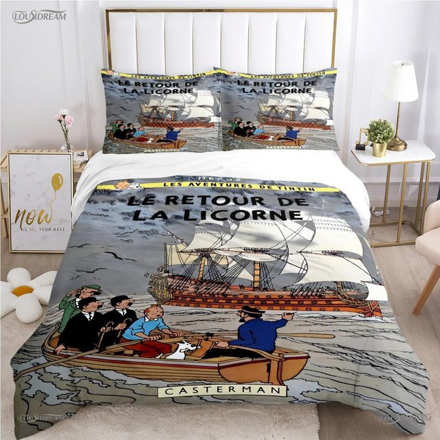 JMG Household Supplies T-Tintines Ganzjahres-Bettwäscheset mit Cartoon-Design, Bettdeckenbezug und Kissenbezüge aus Mikrofaser, Mehrfarbig, B/H: 210 x 210 cm - Bild 1