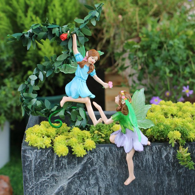 Blumenfee-Statue aus Kunstharz als bunte Blumentopf-Dekoration für den Garten und Außenbereich - Bild 1
