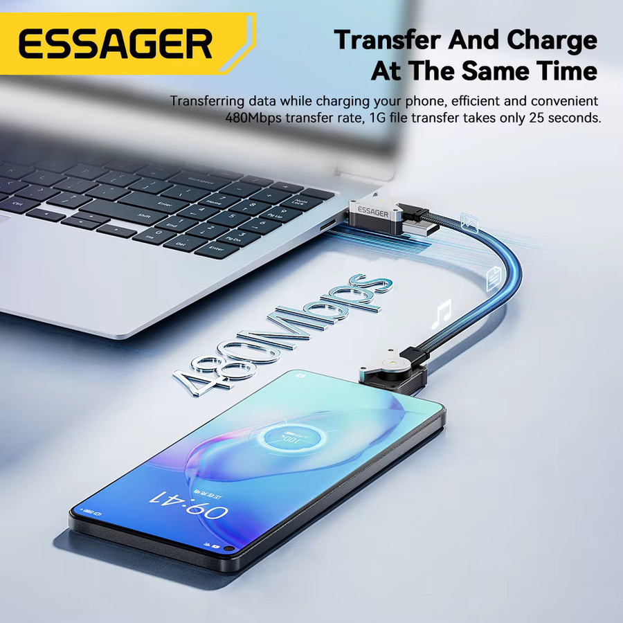 Essager 4-in-1 USB-C Mecha Schnellladekabel 65 W in Schwarz für iPhone 16 15 14 und MacBook - Bild 5