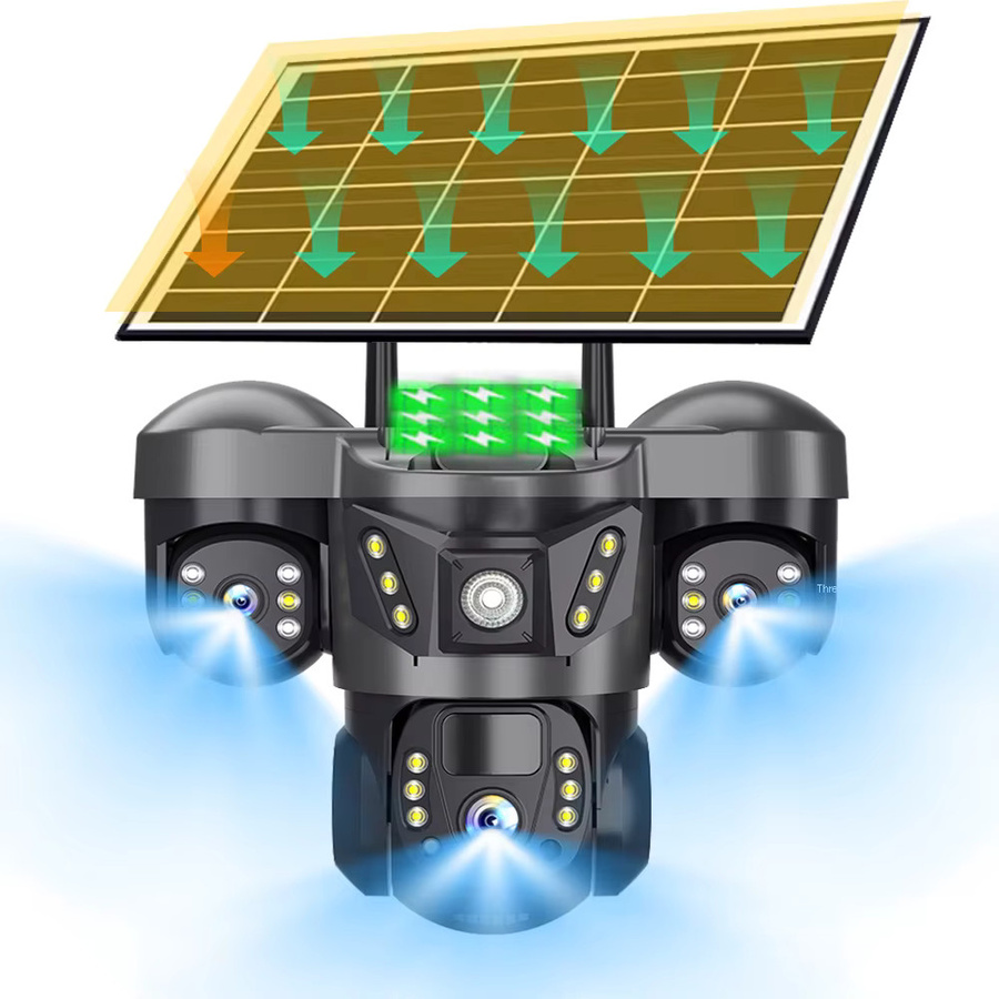 V380 Pro Triple Linsen WiFi Solar Kamera mit PIR Menschlicher Erkennung, Wasserdichte CCTV Sicherheitskamera mit Nachtsicht in Schwarz - Bild 7