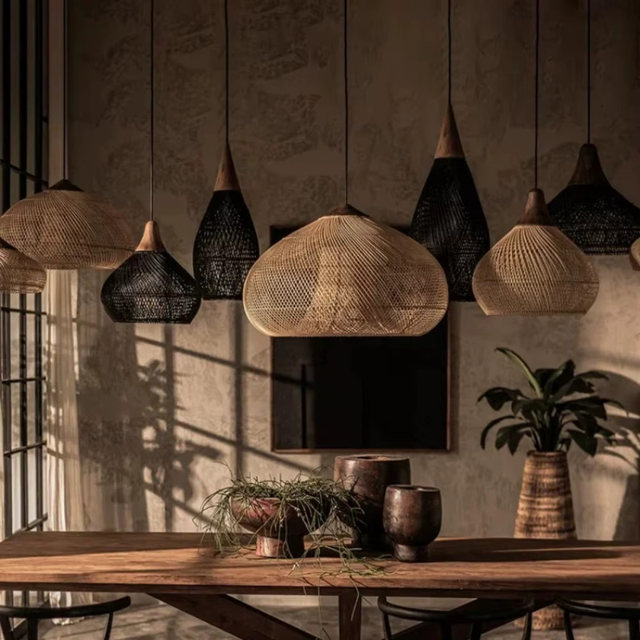 JOYINLED Vintage Pendelleuchte aus handgefertigtem geflochtenem Rattan für Wohnzimmer und Esszimmer - Bild 1