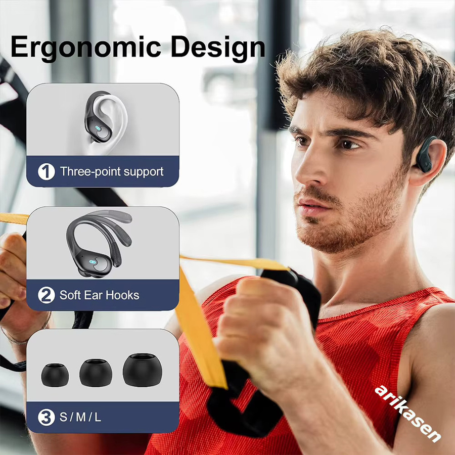 Arikasen Bluetooth 5.3 Kopfhörer in Schwarz mit True Wireless Technologie, Bass-Stereo-Sound, LED-Power-Anzeige, 60 Stunden Wiedergabezeit und Mikrofon mit ENC - Bild 5