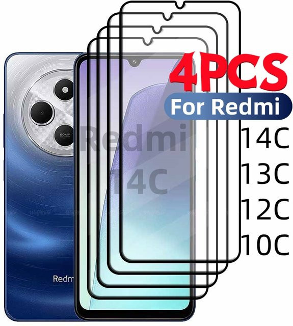 Xiaomi Panzerglas Display Schutz für Redmi 14C, 13C, 12C, 10C, Transparent, Vollabdeckung mit 9H Härtegrad - Bild 1