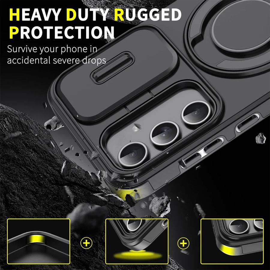 Schutzhülle für Samsung Galaxy S26 S25 S24 S23 S22 S21 Ultra Plus FE mit schiebbarer Kameraabdeckung und magnetischem Halter in Schwarz - Bild 1