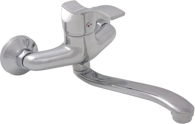 KOLMAN Küchenarmatur Wandmontage Küchenmischer mit Einhebelmischer aus Messing in Chrom - Bild 1