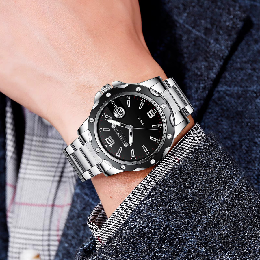 VA VA VOOM Armbanduhr Edelstahl, Quarz, 43 mm, Schwarz, Herren - Bild 5