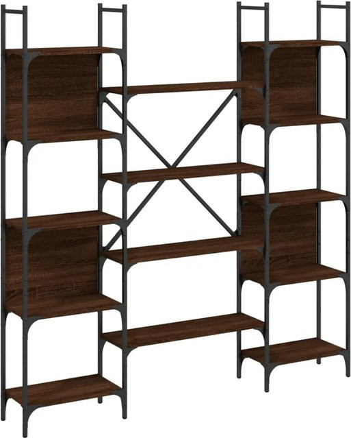 vidaXL Bücherregal in Braun im Industrial-Design aus Holzwerkstoff und Metall, B/T/H: 155,5 x 24 x 166,5 cm - Bild 1