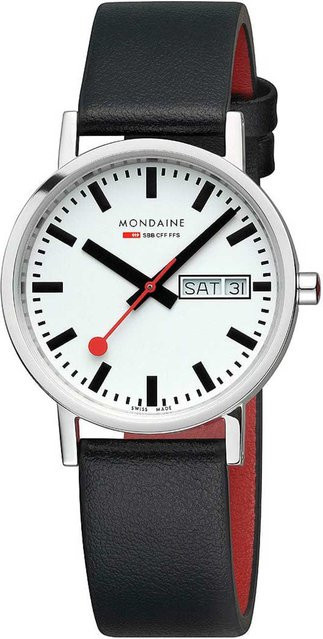 Mondaine Armbanduhr, Quarz, Edelstahl, 36 mm, Leder, Weiß, Unisex - Bild 1