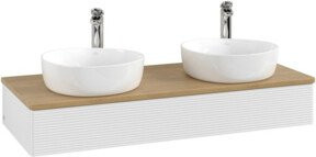 V&B Waschtischunterschrank Antao mit Frontstruktur in Eiche Honig und Weiß Lack, Wandmontage, B/T/H: 120 x 50 x 19 cm - Bild 1
