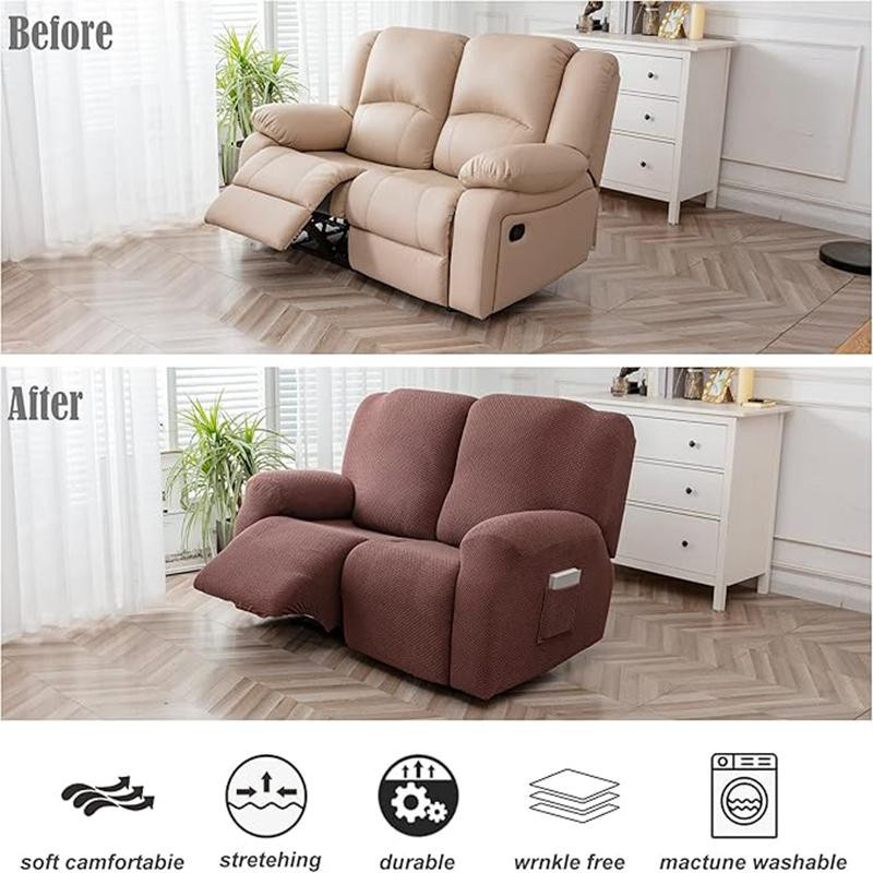 8-teiliges wasserdichtes Set Sofaüberzüge für 2-Sitzer Relaxsofas mit Mittelkonsole in Schwarz aus 100% Polyester - Bild 3