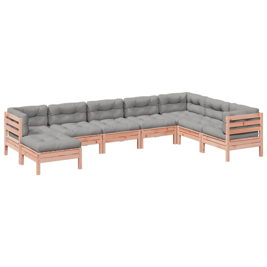 vidaXL 8-tlg. Garten-Sofagarnitur aus Massivholz Douglasie in L-Form mit Kissen, Farbe: Braun/Grau - Bild 2