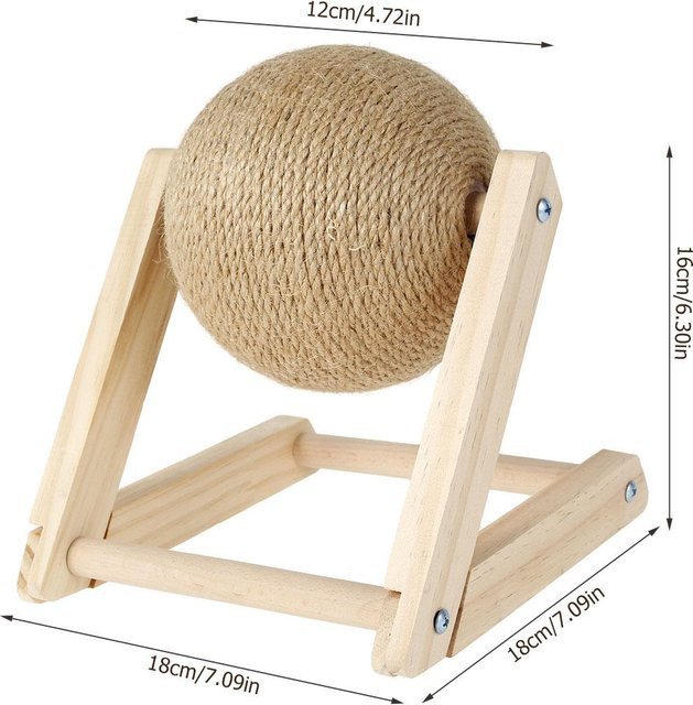 Katzenkratzball aus Holz und Sisal in Beige zum Krallenschärfen und Spielen - Bild 1