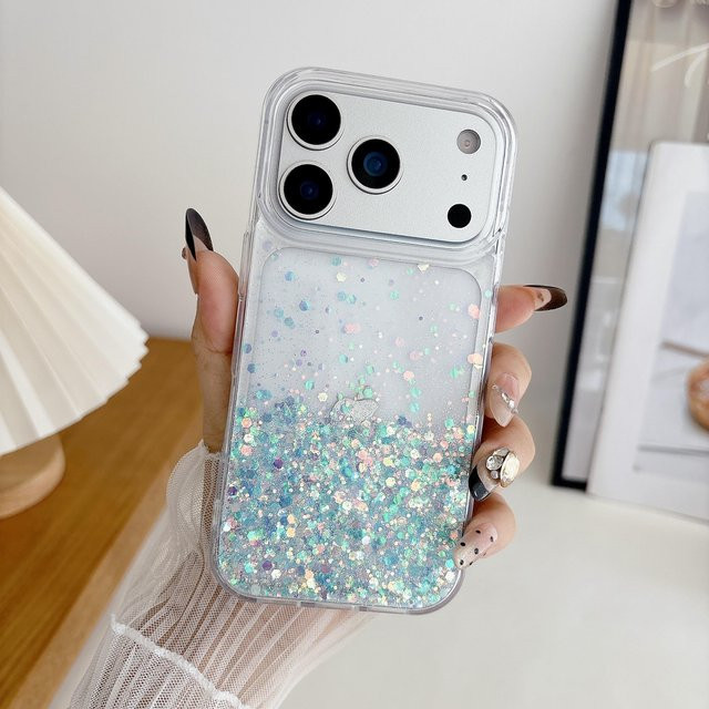 Nachtleuchtende Silikonhülle mit Glitzer und Pailletten für Apple iPhone 11 bis 17 Pro Max Plus, Farbe Transparent - Bild 1