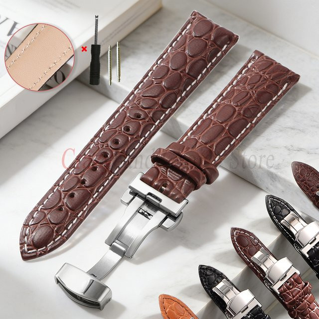 crazyband Uhrenarmband Leder, Krokodilmuster, Braun, Unisex - Bild 1