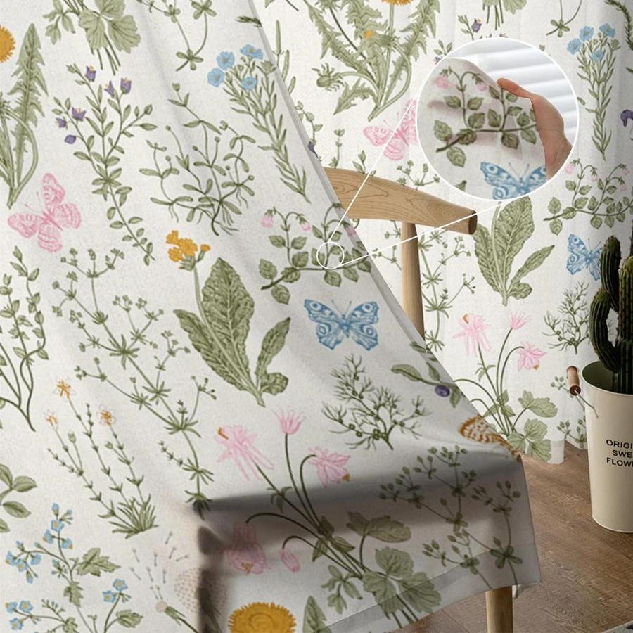 Yiran Furniture Vintage Voile-Vorhang mit Blumen- und Schmetterlingsmuster, Transparent, Mehrfarbig, B: 135 cm, H: 115 cm - Bild 2