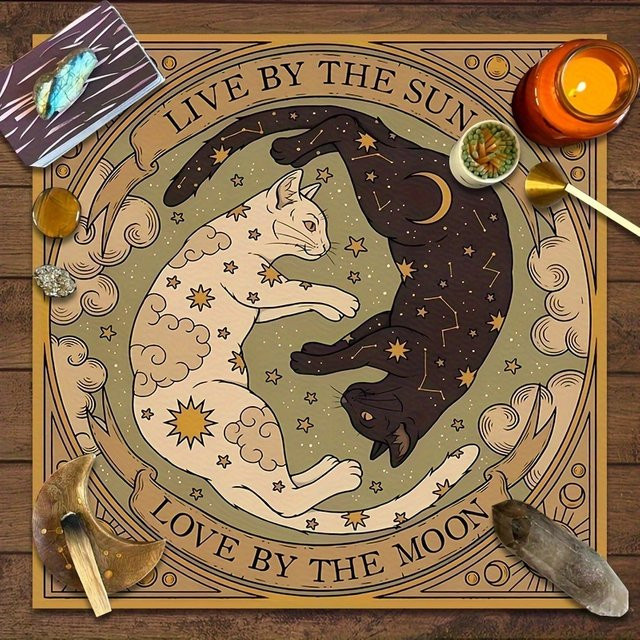 VIKAMA Tischdecke mit Sun Moon Cat Motiv im American Retro Constellation Design, Boho Sternen- und Mondmuster, mehrfarbig - Bild 1