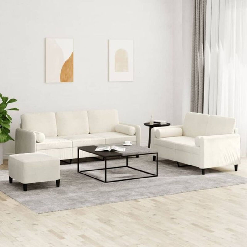 3-tlg. Sofagarnitur mit Kissen aus Samt und Metall in Beige von vidaxl - Bild 1