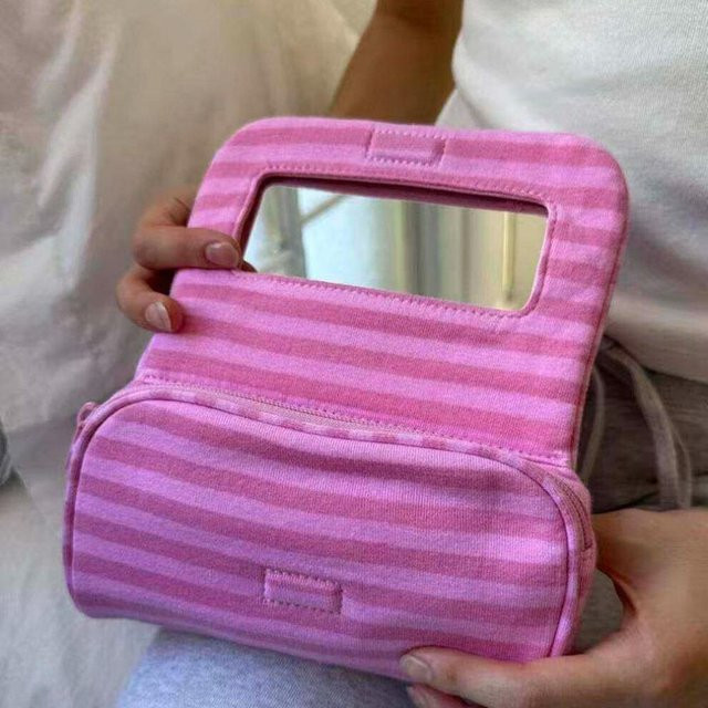 yaozong Kosmetiktasche, Leinwand, pink, gestreift, gepunktet - Bild 1