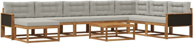 vidaXL Outdoor-Sofagarnitur in L-Form aus Akazienholz mit 9 Kissen in Braun und Hellgrau - Bild 1